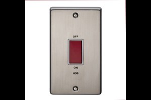 45A 1 Gang Double Pole Large Plate Printed 'Hob' Stainless Steel Finish
