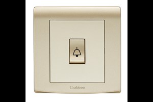 10A 1 Gang 1 Way Retractive Switch Printed 'Bell Symbol' Gold Finish
